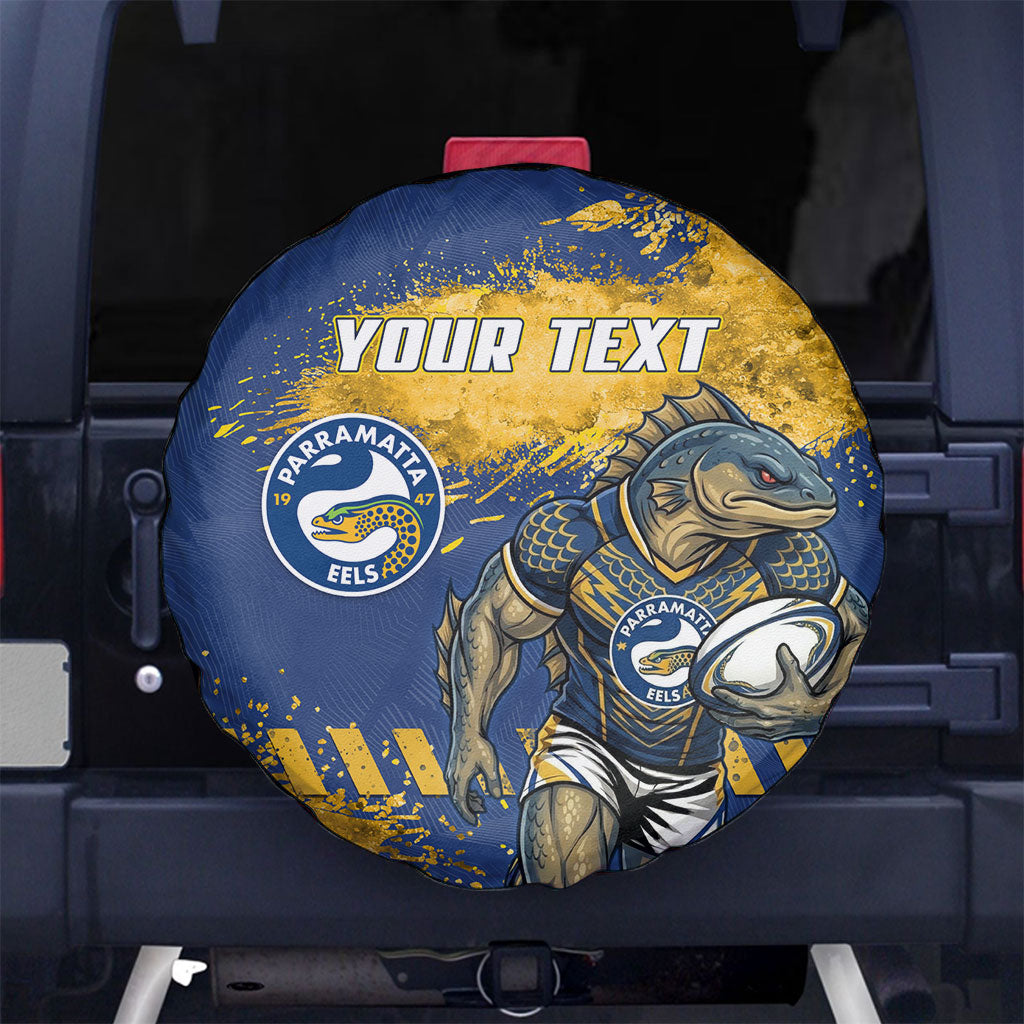 Personalised Parramatta Eels Rugby Spare Tire Cover Eel Mascot - Sporty Splash Art Style