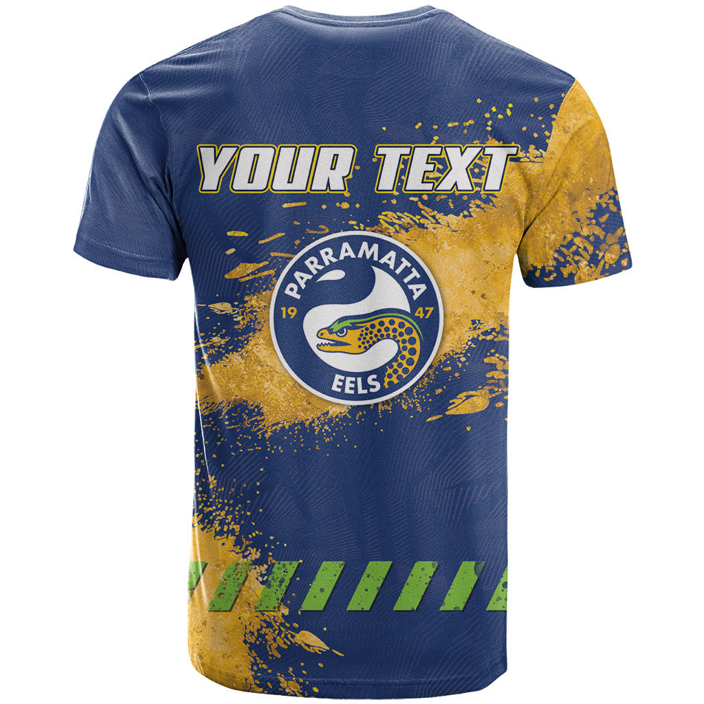 Personalised Parramatta Eels Rugby T Shirt Eel Mascot - Sporty Splash Art Style