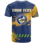 Personalised Parramatta Eels Rugby T Shirt Eel Mascot - Sporty Splash Art Style