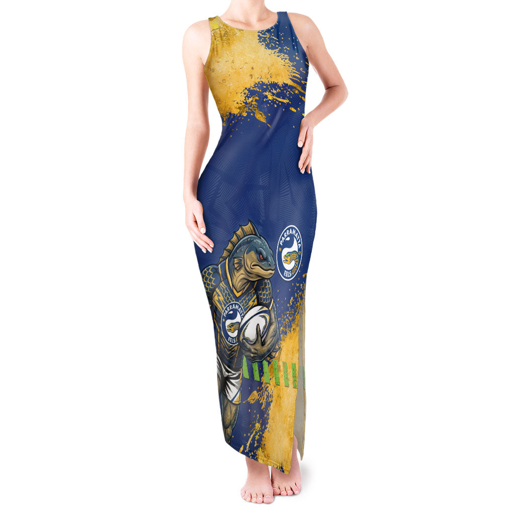 Personalised Parramatta Eels Rugby Tank Maxi Dress Eel Mascot - Sporty Splash Art Style