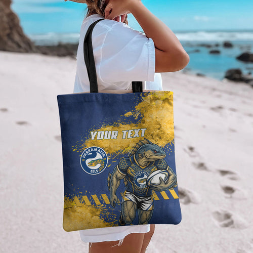 Personalised Parramatta Eels Rugby Tote Bag Eel Mascot - Sporty Splash Art Style