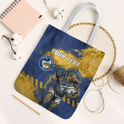 Personalised Parramatta Eels Rugby Tote Bag Eel Mascot - Sporty Splash Art Style