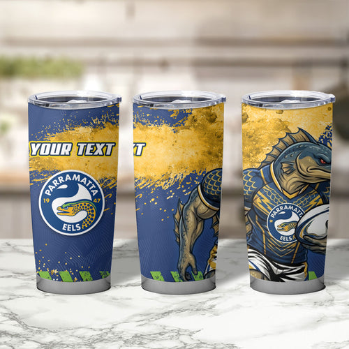 Personalised Parramatta Eels Rugby Tumbler Cup Eel Mascot - Sporty Splash Art Style