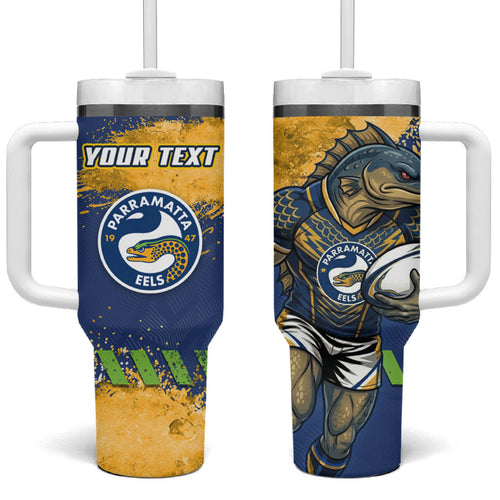 Personalised Parramatta Eels Rugby Tumbler With Handle Eel Mascot - Sporty Splash Art Style