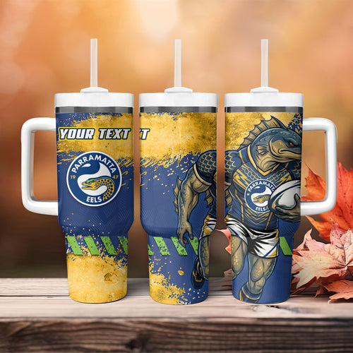 Personalised Parramatta Eels Rugby Tumbler With Handle Eel Mascot - Sporty Splash Art Style