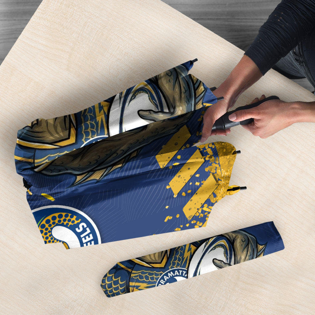 Personalised Parramatta Eels Rugby Umbrella Eel Mascot - Sporty Splash Art Style