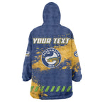 Personalised Parramatta Eels Rugby Wearable Blanket Hoodie Eel Mascot - Sporty Splash Art Style