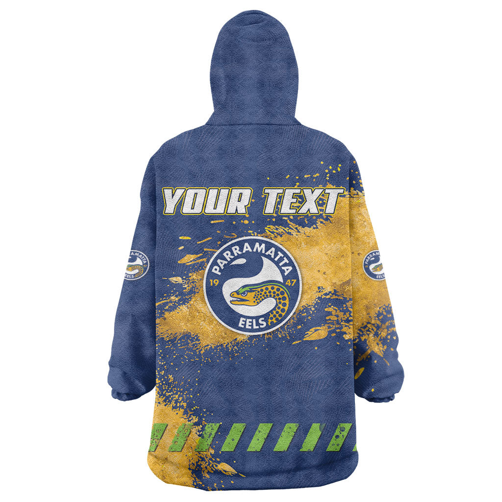 Personalised Parramatta Eels Rugby Wearable Blanket Hoodie Eel Mascot - Sporty Splash Art Style