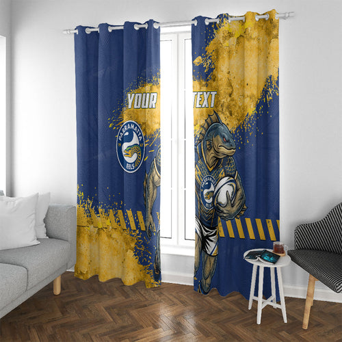 Personalised Parramatta Eels Rugby Window Curtain Eel Mascot - Sporty Splash Art Style