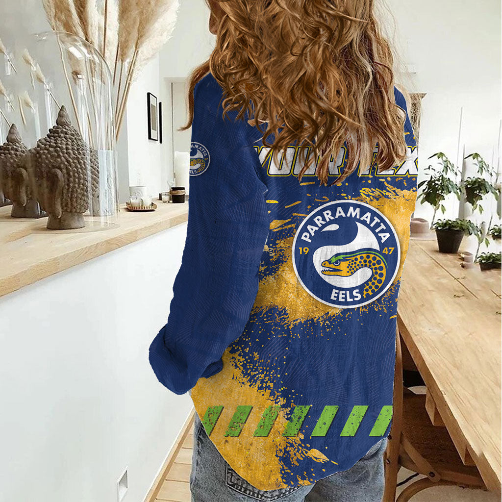 Personalised Parramatta Eels Rugby Women Casual Shirt Eel Mascot - Sporty Splash Art Style