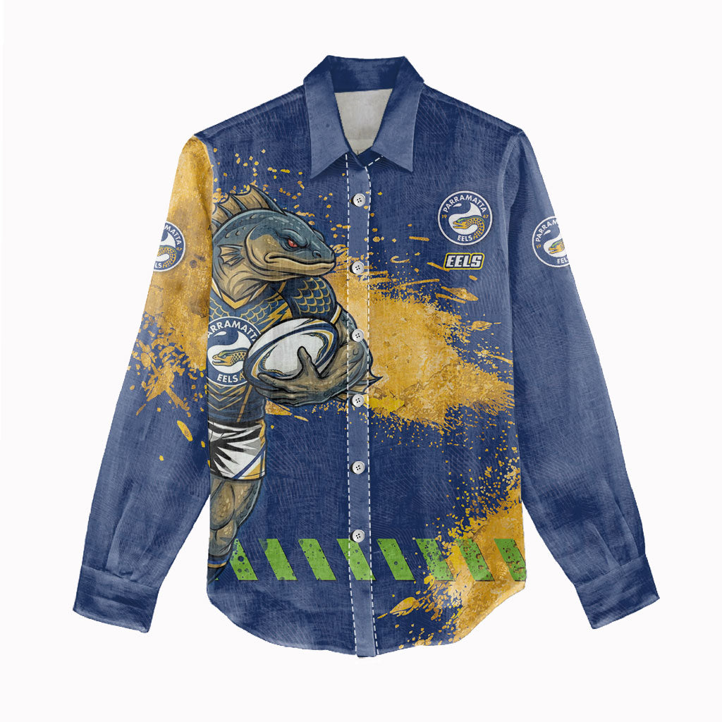 Personalised Parramatta Eels Rugby Women Casual Shirt Eel Mascot - Sporty Splash Art Style