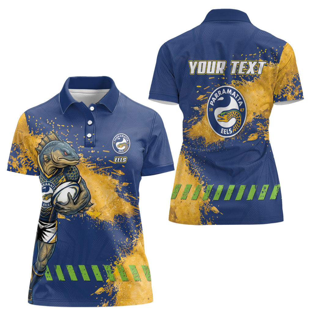 Personalised Parramatta Eels Rugby Women Polo Shirt Eel Mascot - Sporty Splash Art Style
