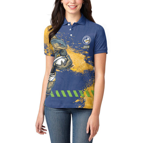 Personalised Parramatta Eels Rugby Women Polo Shirt Eel Mascot - Sporty Splash Art Style