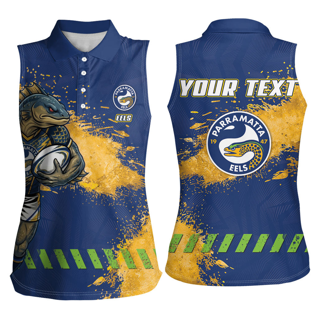 Personalised Parramatta Eels Rugby Women Sleeveless Polo Shirt Eel Mascot - Sporty Splash Art Style