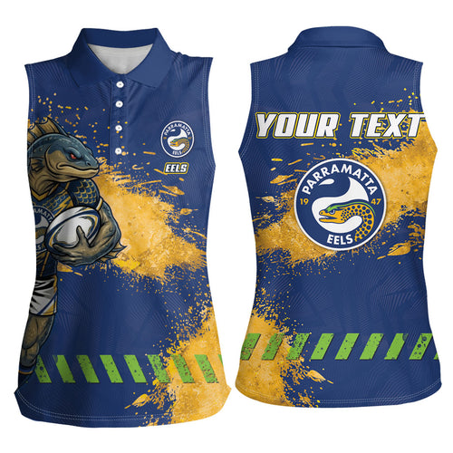 Personalised Parramatta Eels Rugby Women Sleeveless Polo Shirt Eel Mascot - Sporty Splash Art Style