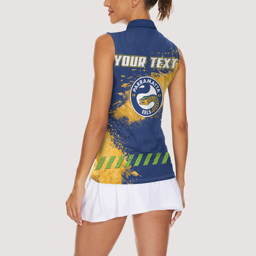 Personalised Parramatta Eels Rugby Women Sleeveless Polo Shirt Eel Mascot - Sporty Splash Art Style