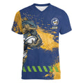 Personalised Parramatta Eels Rugby Women V-Neck T-Shirt Eel Mascot - Sporty Splash Art Style