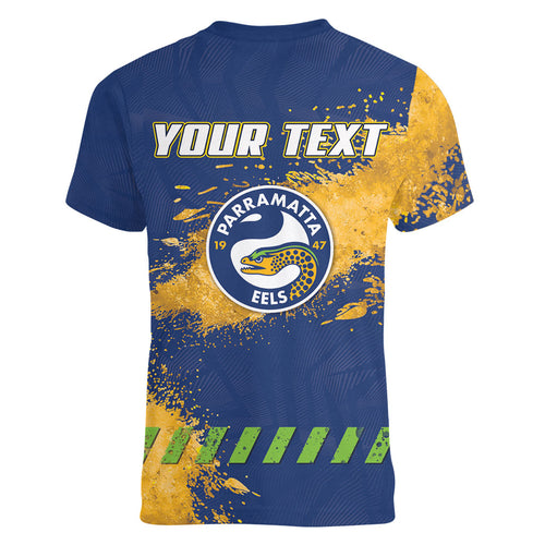 Personalised Parramatta Eels Rugby Women V-Neck T-Shirt Eel Mascot - Sporty Splash Art Style