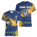 Personalised Parramatta Eels Rugby Women V-Neck T-Shirt Eel Mascot - Sporty Splash Art Style