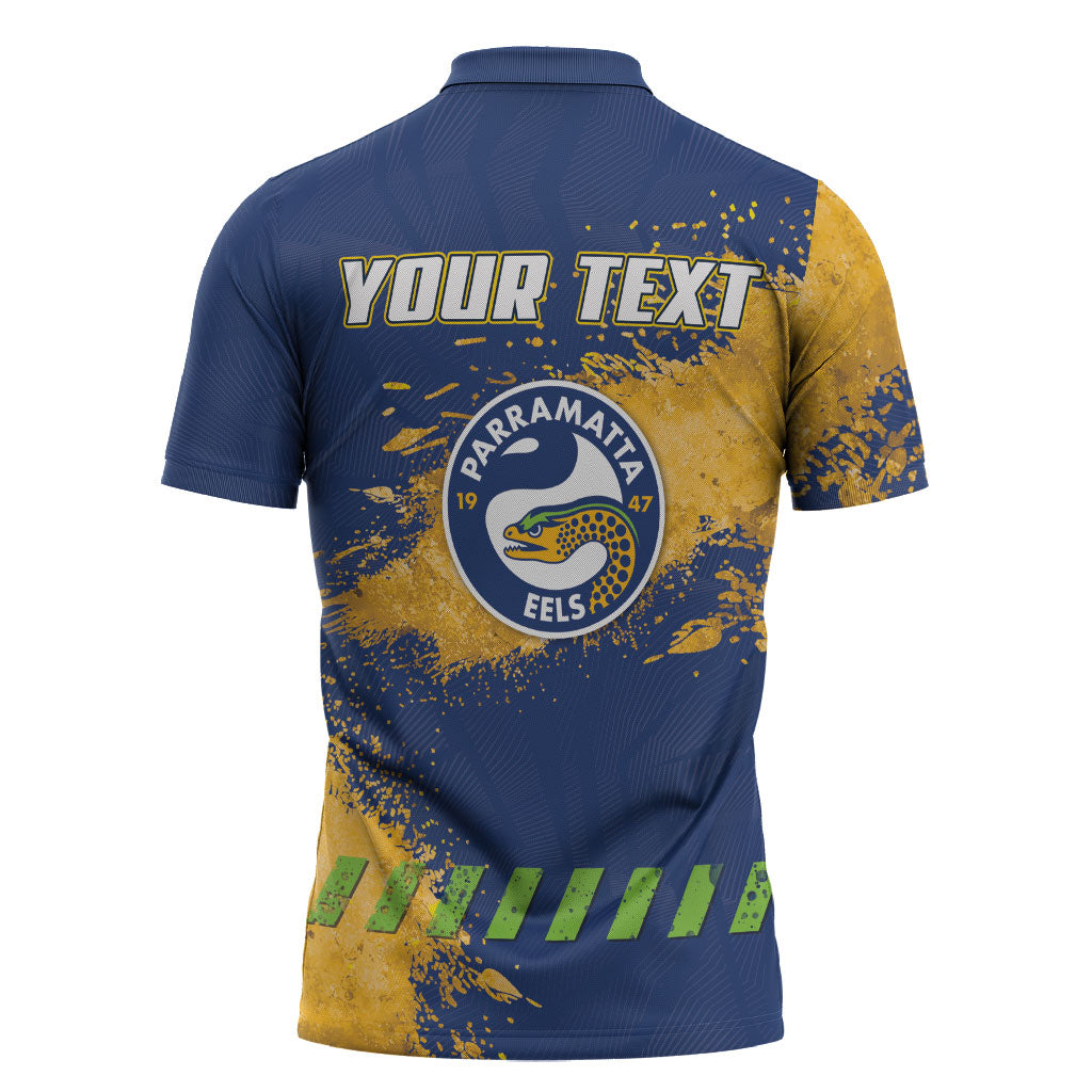 Personalised Parramatta Eels Rugby Zipper Polo Shirt Eel Mascot - Sporty Splash Art Style