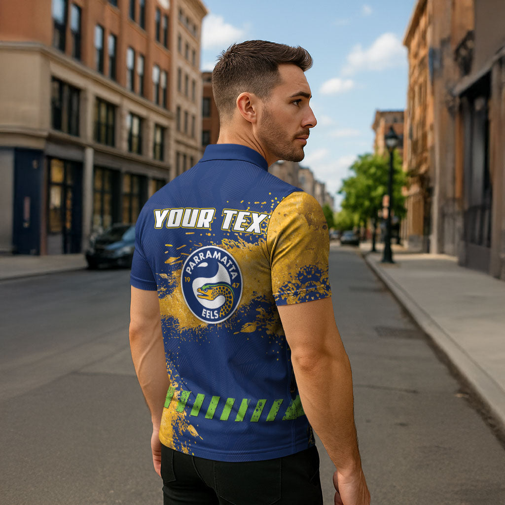 Personalised Parramatta Eels Rugby Zipper Polo Shirt Eel Mascot - Sporty Splash Art Style