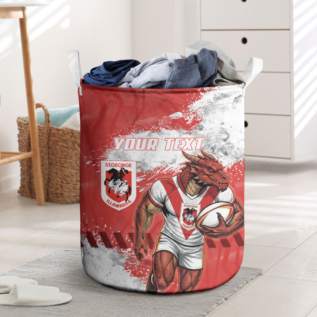 Personalised St. George Illawarra Dragons Rugby Laundry Basket Red Dragon Mascot - Sporty Splash Art Style