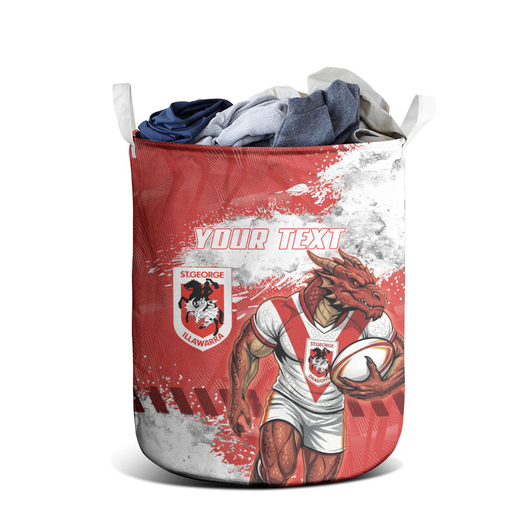 Personalised St. George Illawarra Dragons Rugby Laundry Basket Red Dragon Mascot - Sporty Splash Art Style