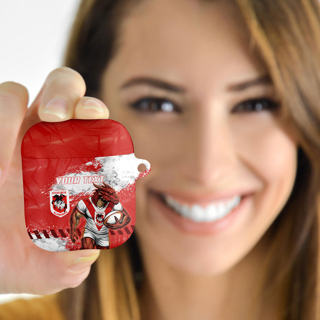 Personalised St. George Illawarra Dragons Rugby AirPods Case Red Dragon Mascot - Sporty Splash Art Style