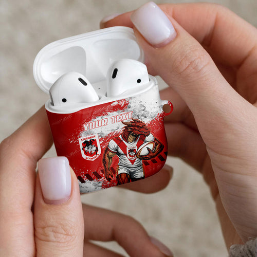 Personalised St. George Illawarra Dragons Rugby AirPods Case Red Dragon Mascot - Sporty Splash Art Style