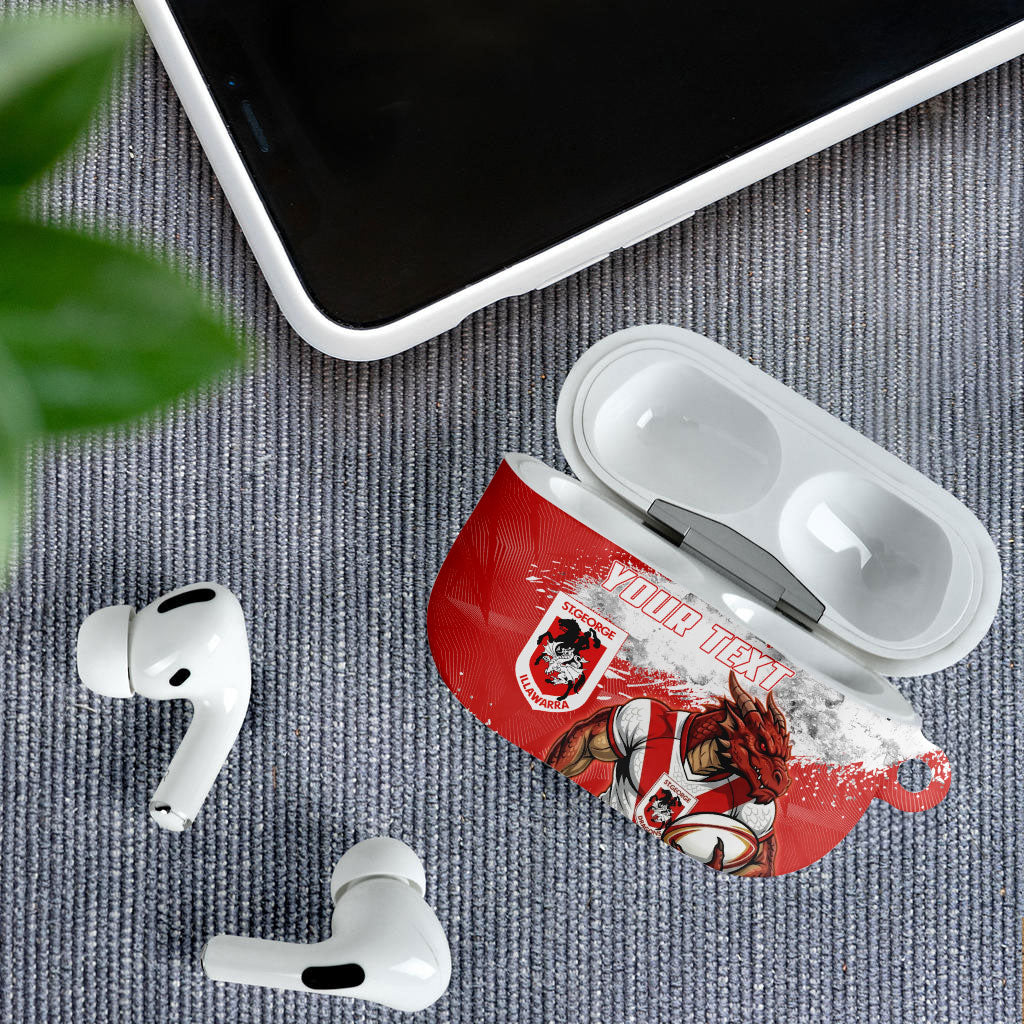 Personalised St. George Illawarra Dragons Rugby AirPods Case Red Dragon Mascot - Sporty Splash Art Style