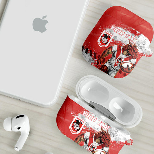 Personalised St. George Illawarra Dragons Rugby AirPods Case Red Dragon Mascot - Sporty Splash Art Style