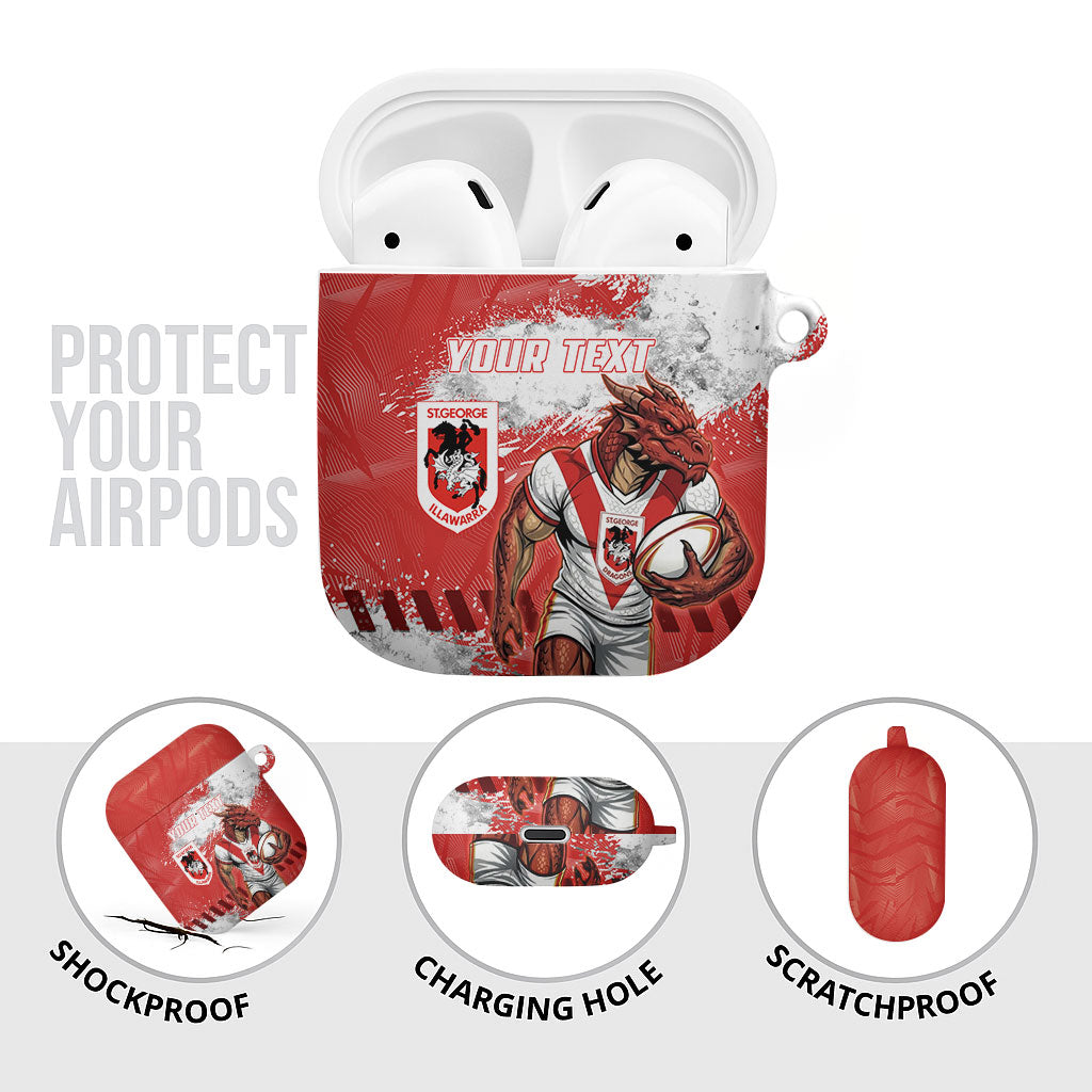 Personalised St. George Illawarra Dragons Rugby AirPods Case Red Dragon Mascot - Sporty Splash Art Style