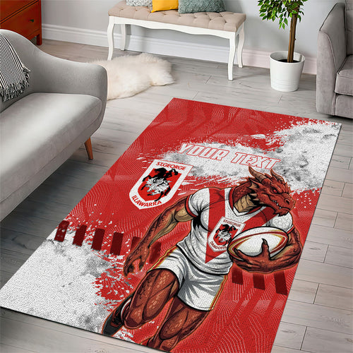 Personalised St. George Illawarra Dragons Rugby Area Rug Red Dragon Mascot - Sporty Splash Art Style