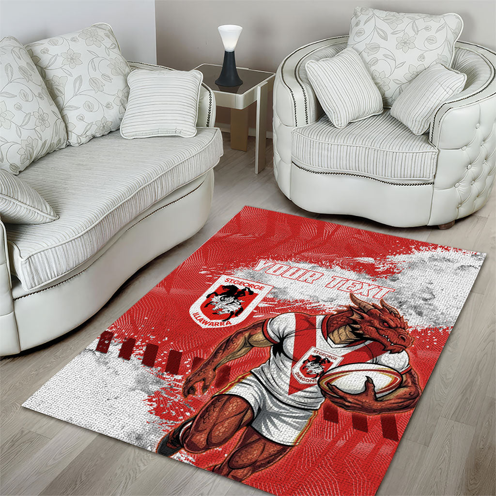 Personalised St. George Illawarra Dragons Rugby Area Rug Red Dragon Mascot - Sporty Splash Art Style