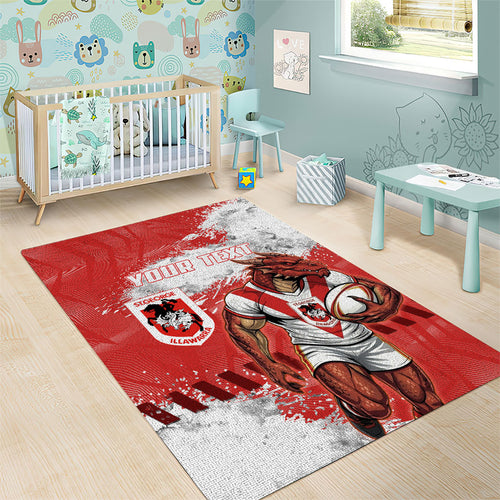 Personalised St. George Illawarra Dragons Rugby Area Rug Red Dragon Mascot - Sporty Splash Art Style