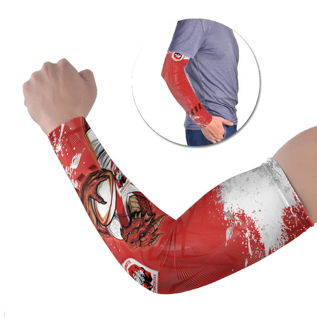 Personalised St. George Illawarra Dragons Rugby Arm Sleeves Red Dragon Mascot - Sporty Splash Art Style