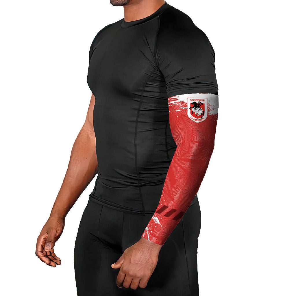 Personalised St. George Illawarra Dragons Rugby Arm Sleeves Red Dragon Mascot - Sporty Splash Art Style