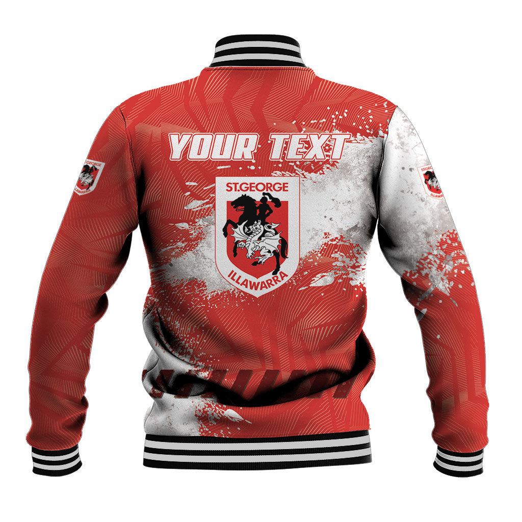Personalised St. George Illawarra Dragons Rugby Baseball Jacket Red Dragon Mascot - Sporty Splash Art Style