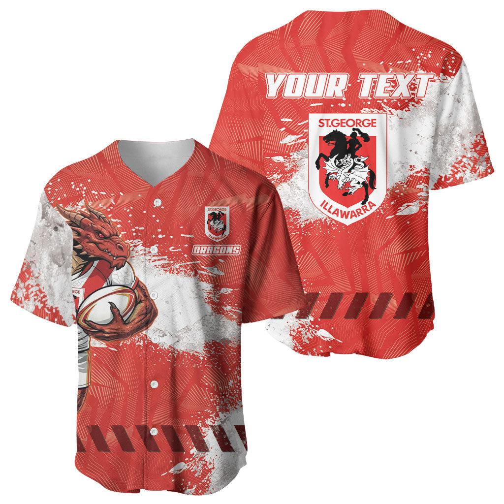 Personalised St. George Illawarra Dragons Rugby Baseball Jersey Red Dragon Mascot - Sporty Splash Art Style