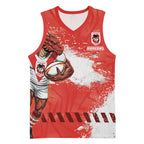 Personalised St. George Illawarra Dragons Rugby Basketball Jersey Red Dragon Mascot - Sporty Splash Art Style