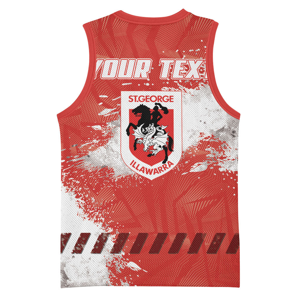 Personalised St. George Illawarra Dragons Rugby Basketball Jersey Red Dragon Mascot - Sporty Splash Art Style