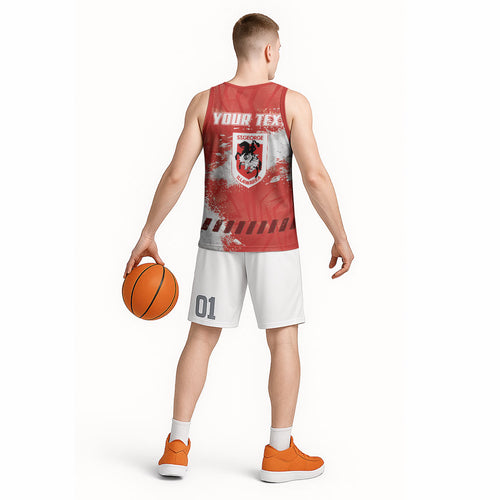 Personalised St. George Illawarra Dragons Rugby Basketball Jersey Red Dragon Mascot - Sporty Splash Art Style