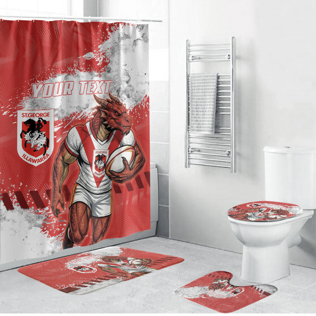 Personalised St. George Illawarra Dragons Rugby Bathroom Set Red Dragon Mascot - Sporty Splash Art Style