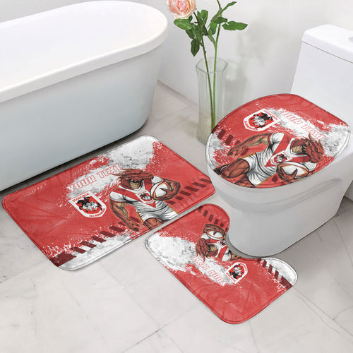 Personalised St. George Illawarra Dragons Rugby Bathroom Set Red Dragon Mascot - Sporty Splash Art Style