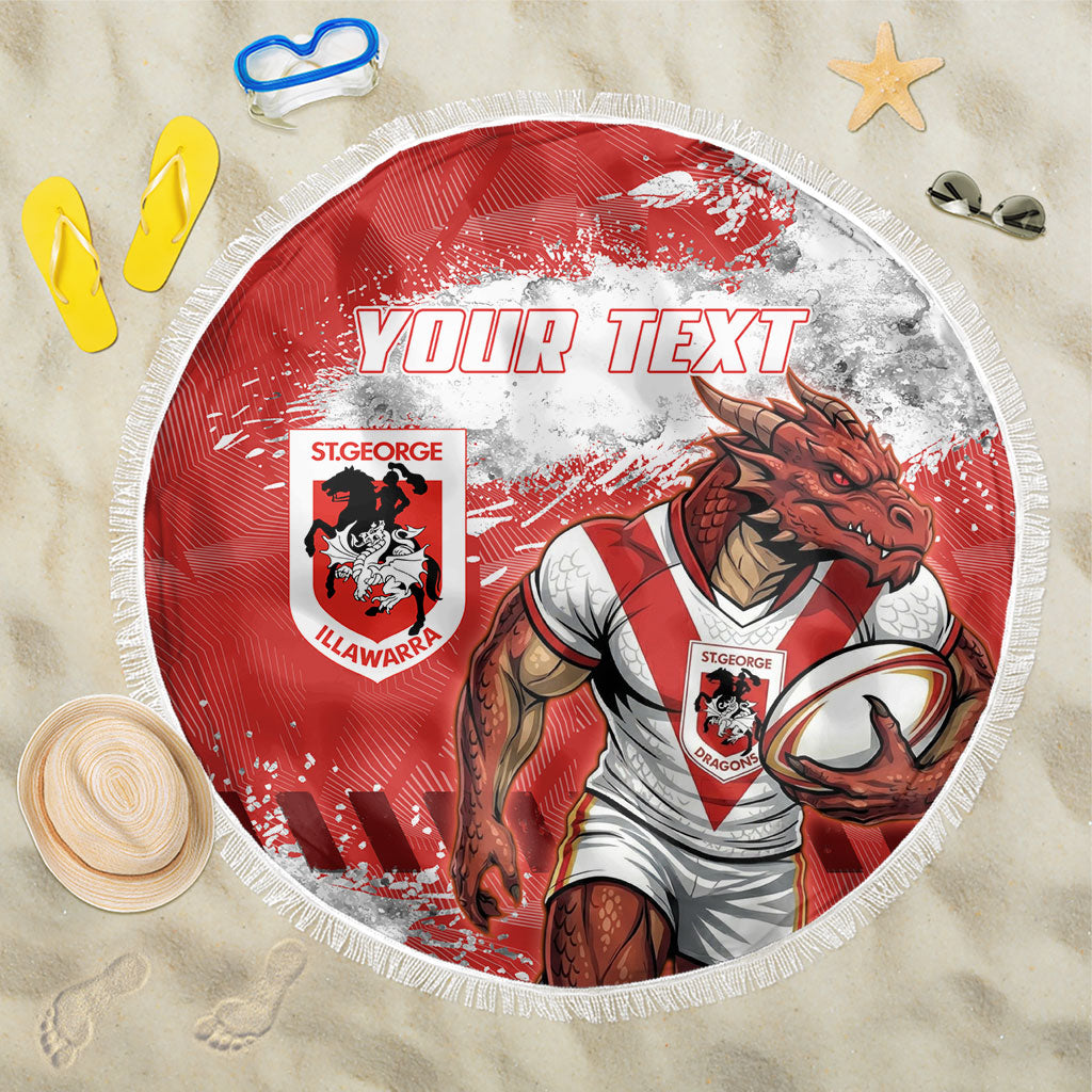 Personalised St. George Illawarra Dragons Rugby Beach Blanket Red Dragon Mascot - Sporty Splash Art Style