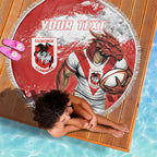 Personalised St. George Illawarra Dragons Rugby Beach Blanket Red Dragon Mascot - Sporty Splash Art Style