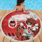 Personalised St. George Illawarra Dragons Rugby Beach Blanket Red Dragon Mascot - Sporty Splash Art Style