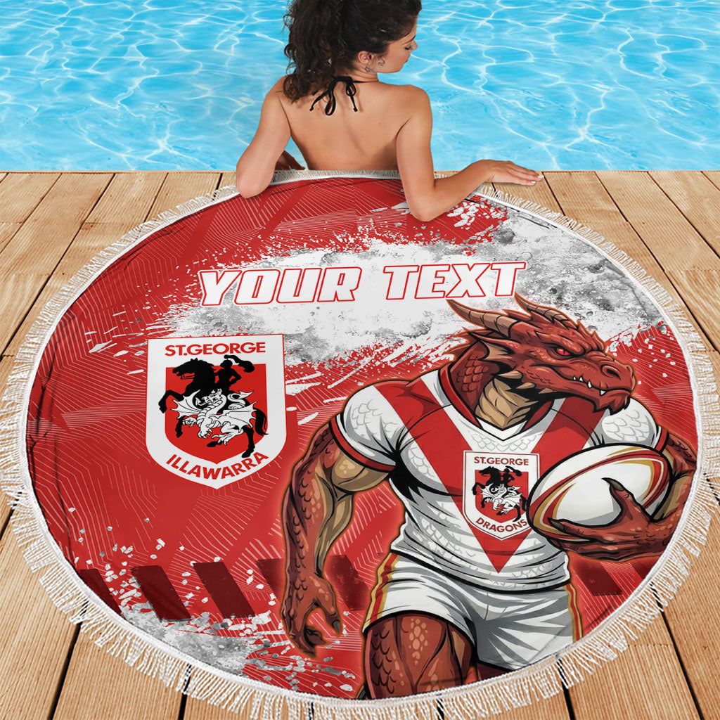 Personalised St. George Illawarra Dragons Rugby Beach Blanket Red Dragon Mascot - Sporty Splash Art Style