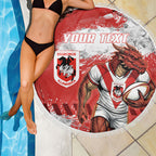 Personalised St. George Illawarra Dragons Rugby Beach Blanket Red Dragon Mascot - Sporty Splash Art Style
