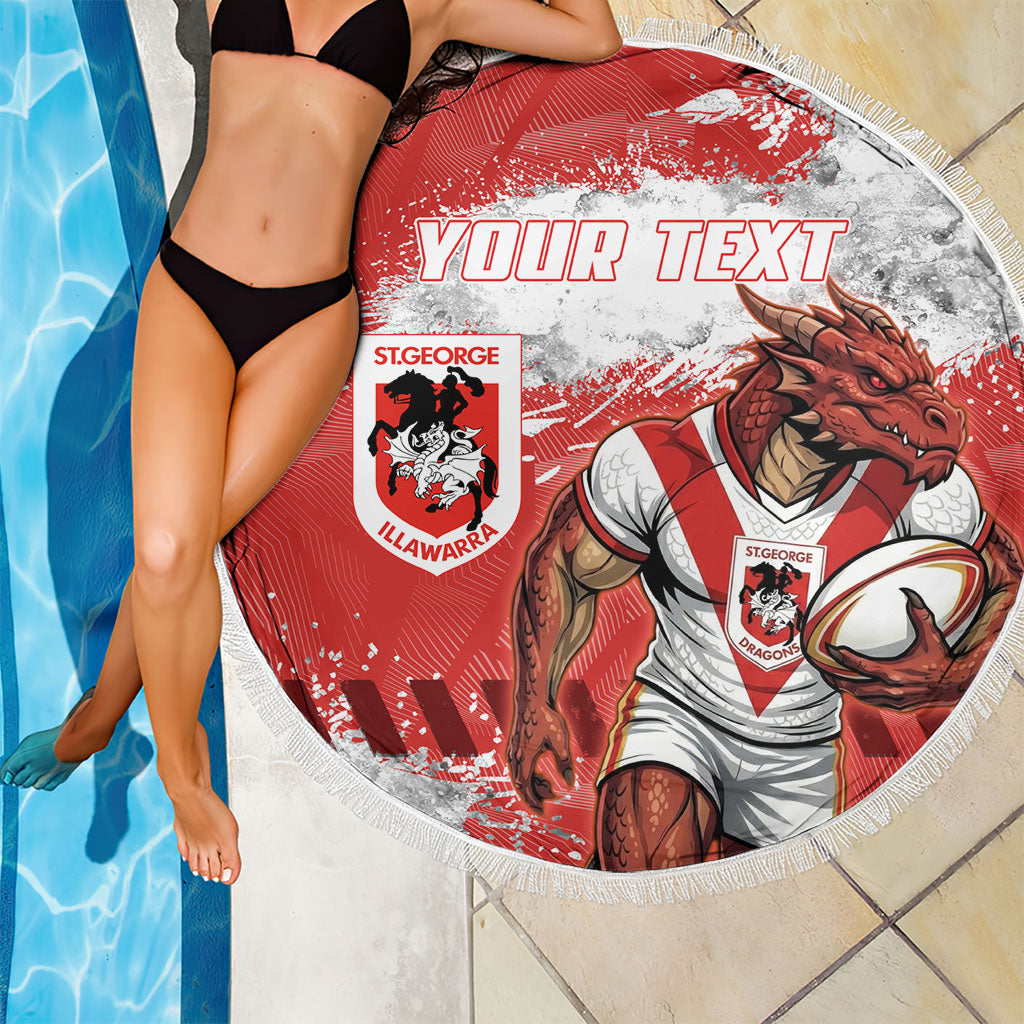 Personalised St. George Illawarra Dragons Rugby Beach Blanket Red Dragon Mascot - Sporty Splash Art Style